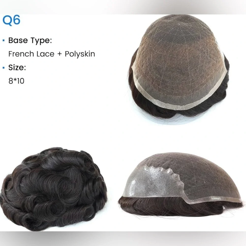 Off Black Human Hair 8x10 Natural Wave French Lace Toupee Hair Unit
